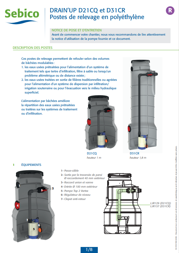 Poste de relevage DRAIN'UP D21CQ et D31CR Poste de relevage DRAIN'UP D21CQ et D31CR