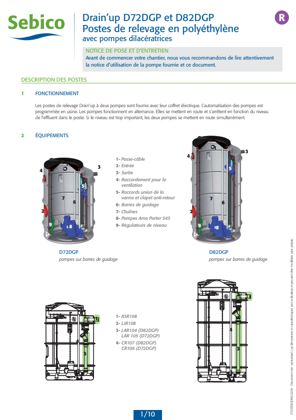 Poste de relevage DRAIN'UP D72DGP et D82DGP Poste de relevage DRAIN'UP D72DGP et D82DGP