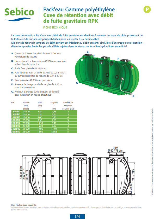 Notice cuve de régulation avec débit de fuite gravitaire en polyéthylène