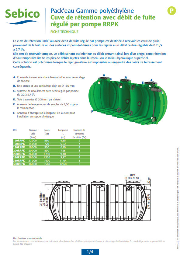 Notice cuve de régulation avec débit de fuite régulé par pompe en polyéthylène