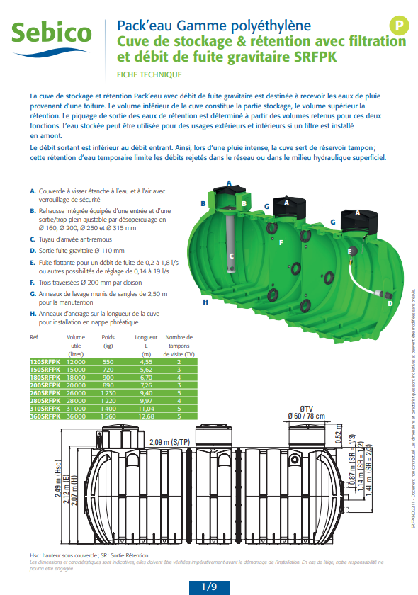 Cuve de stockage et rétention avec débit de fuite gravitaire en polyéthylène Cuve de stockage et rétention avec débit de fuite gravitaire en polyéthylène