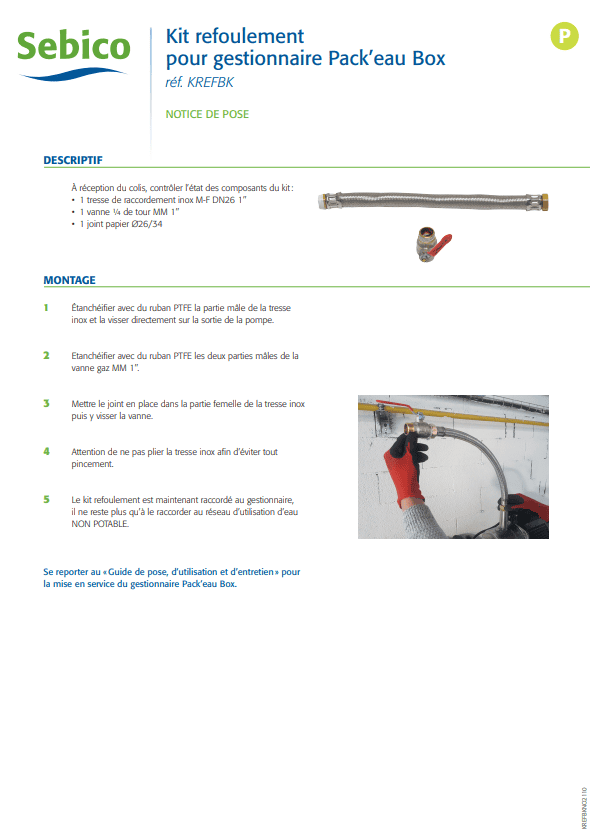 Kit refoulement pour gestionnaire Pack'eau Box Kit refoulement pour gestionnaire Pack'eau Box